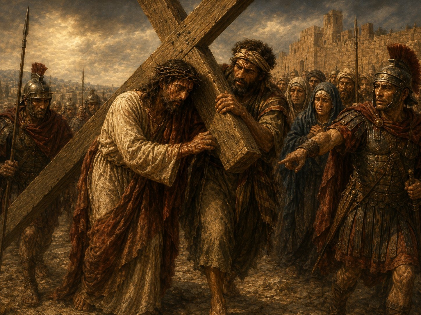 Simon of Cyrene Helps Jesus Carry the Cross